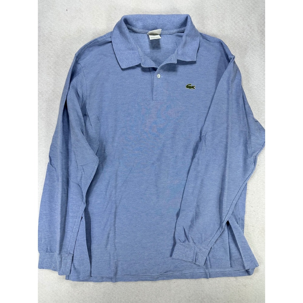 Lacoste Mens Long Sleeve Polo Shirt Light Blue Pique Knit Logo Size 8 XL XXL